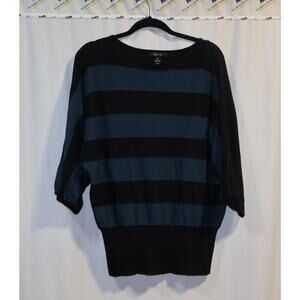 Style & Co Size XL Black and Blue Horizontal Striped Half-Sleeve Sweater
